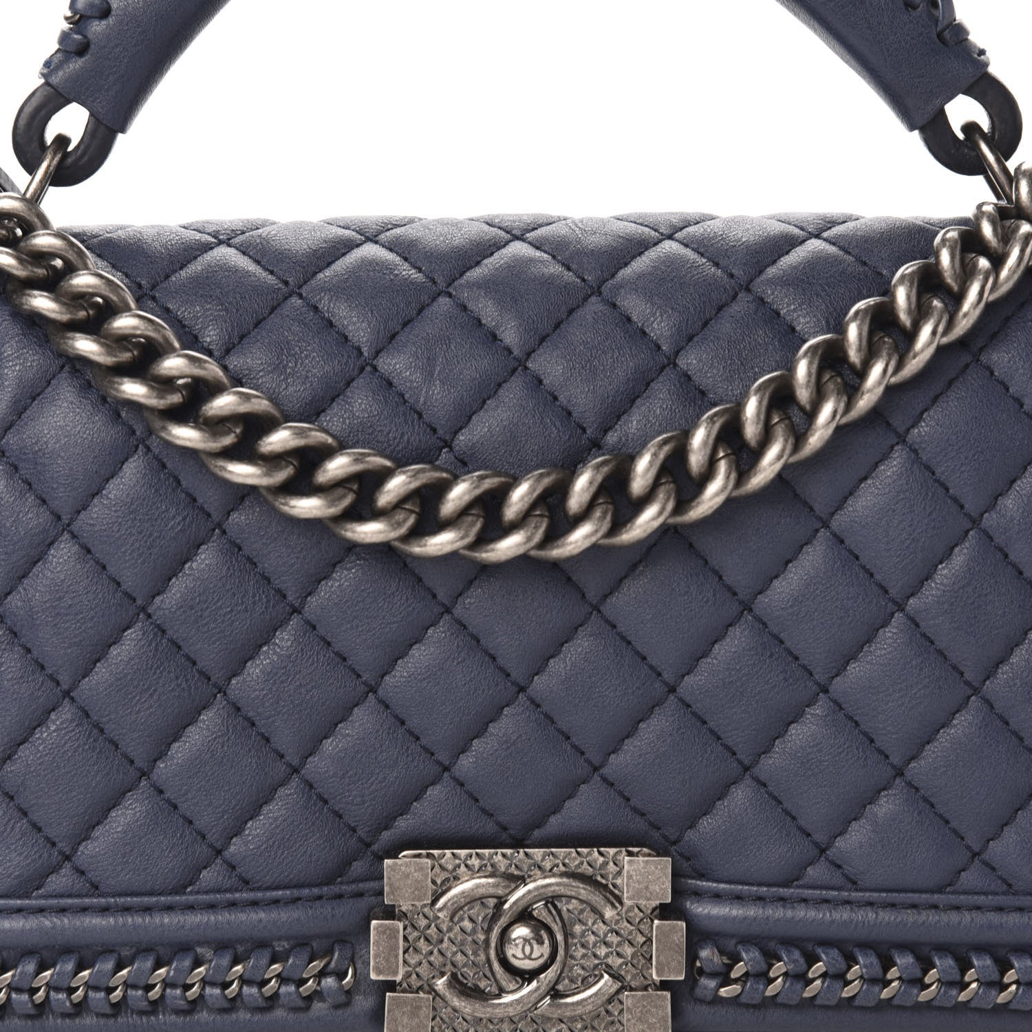 Chanel Calfskin Quilted Medium Top Handle Boy Flap Blue 10 of 10