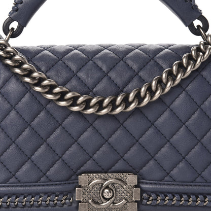 Chanel Calfskin Quilted Medium Top Handle Boy Flap Blue 10 of 10