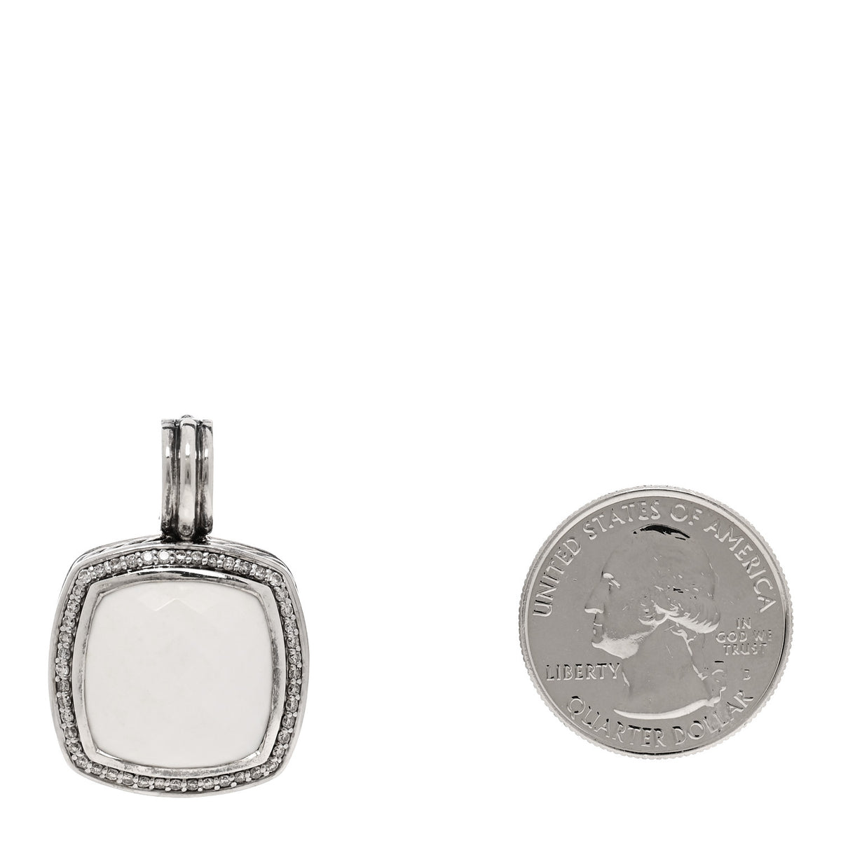 Sterling Silver Diamond White Agate 19mm Albion Enhancer Pendant