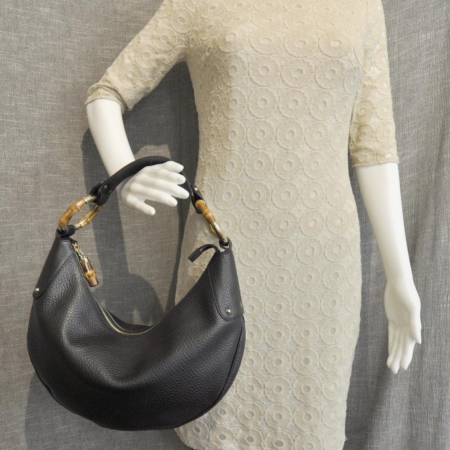 Leather Bamboo Ring Hobo Black