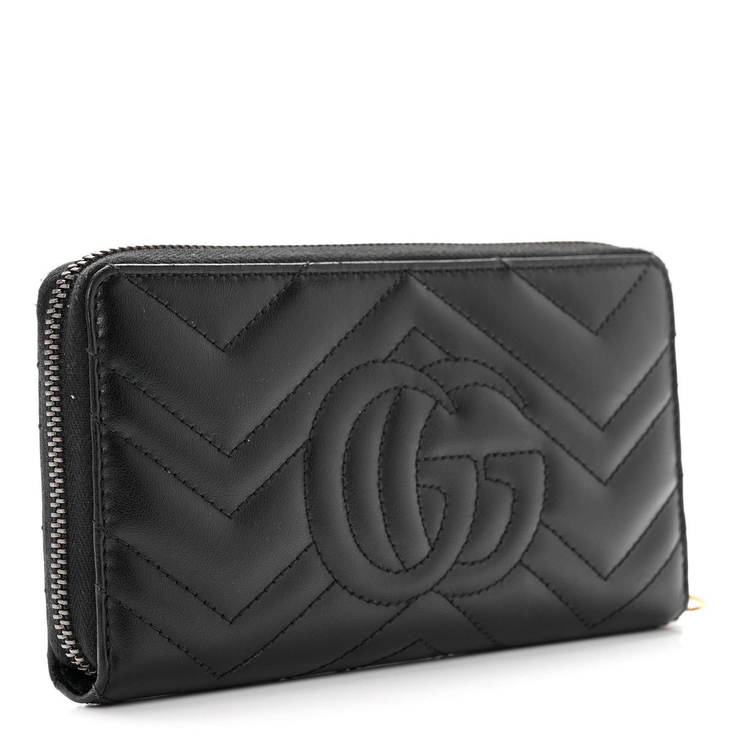 Gucci Calfskin Matelasse GG Marmont Zip Around Wallet Black 3 of 7