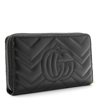 Gucci Calfskin Matelasse GG Marmont Zip Around Wallet Black 3 of 7