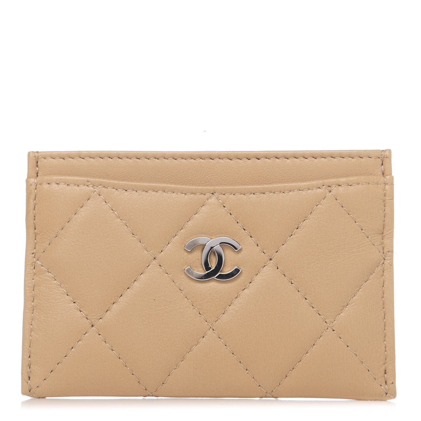 Lambskin Quilted CC Card Holder Beige