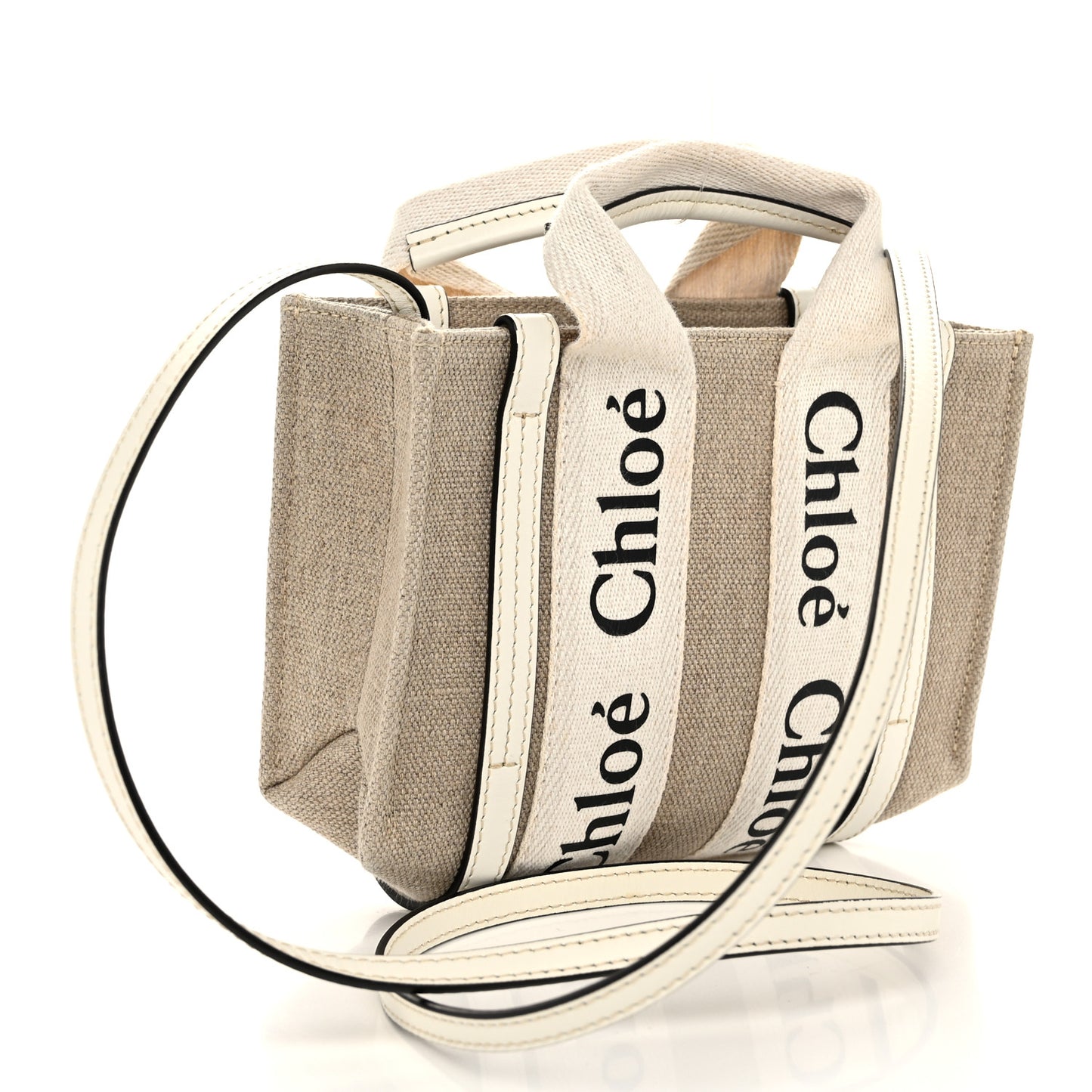 Cotton Calfskin Mini Woody Ribbon Tote White Light Brown