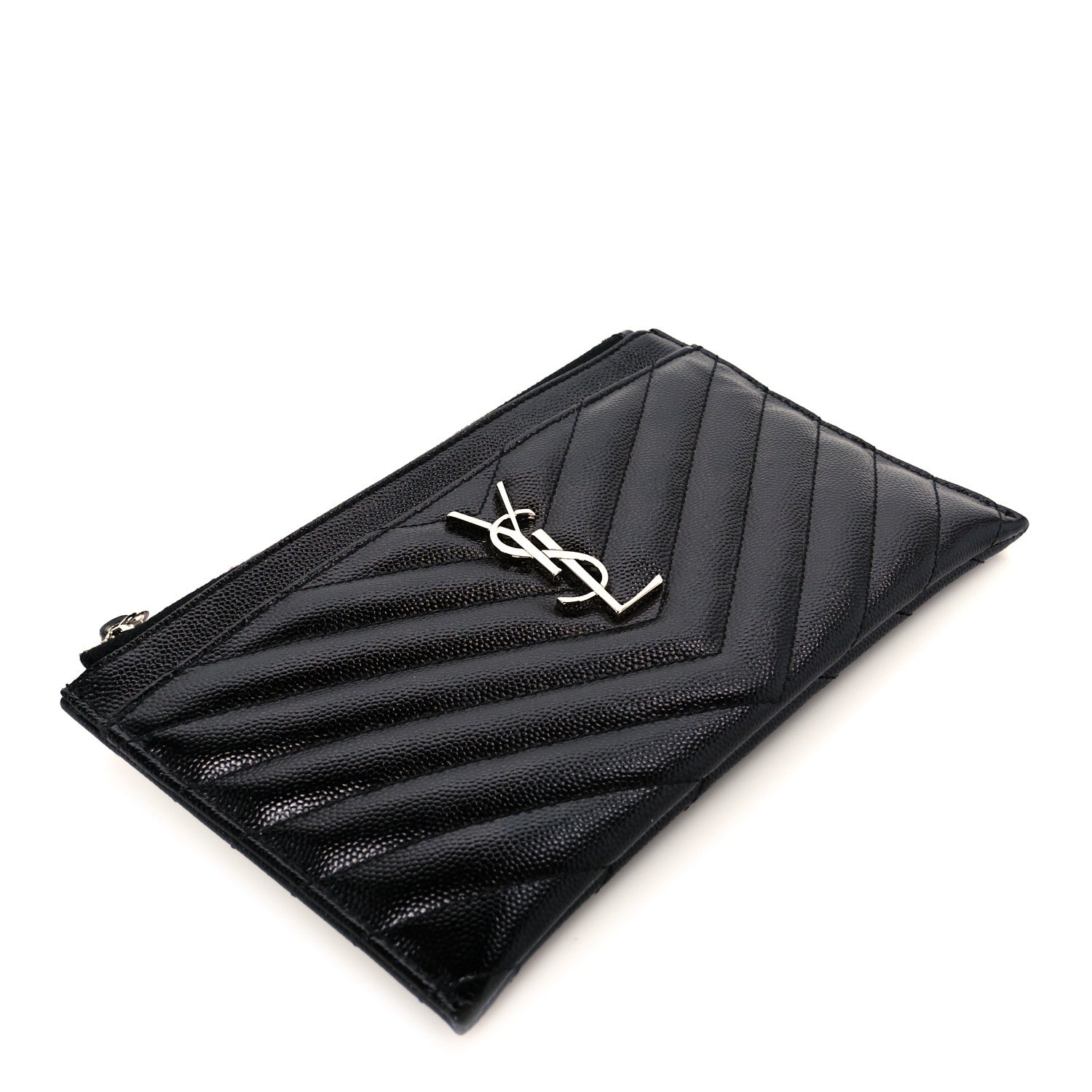 Saint Laurent Grain De Poudre Chevron Monogram Bill Pouch Black 4 of 9