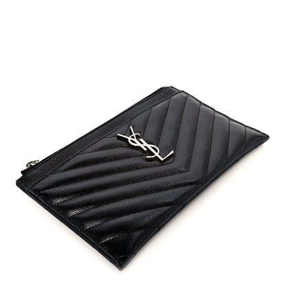 Saint Laurent Grain De Poudre Chevron Monogram Bill Pouch Black 4 of 9