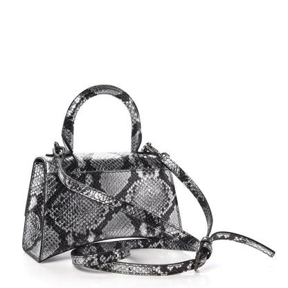 Balenciaga Shiny Calfskin Snakeskin Embossed Hourglass Top Handle Bag XS Silver Black 3 of 9