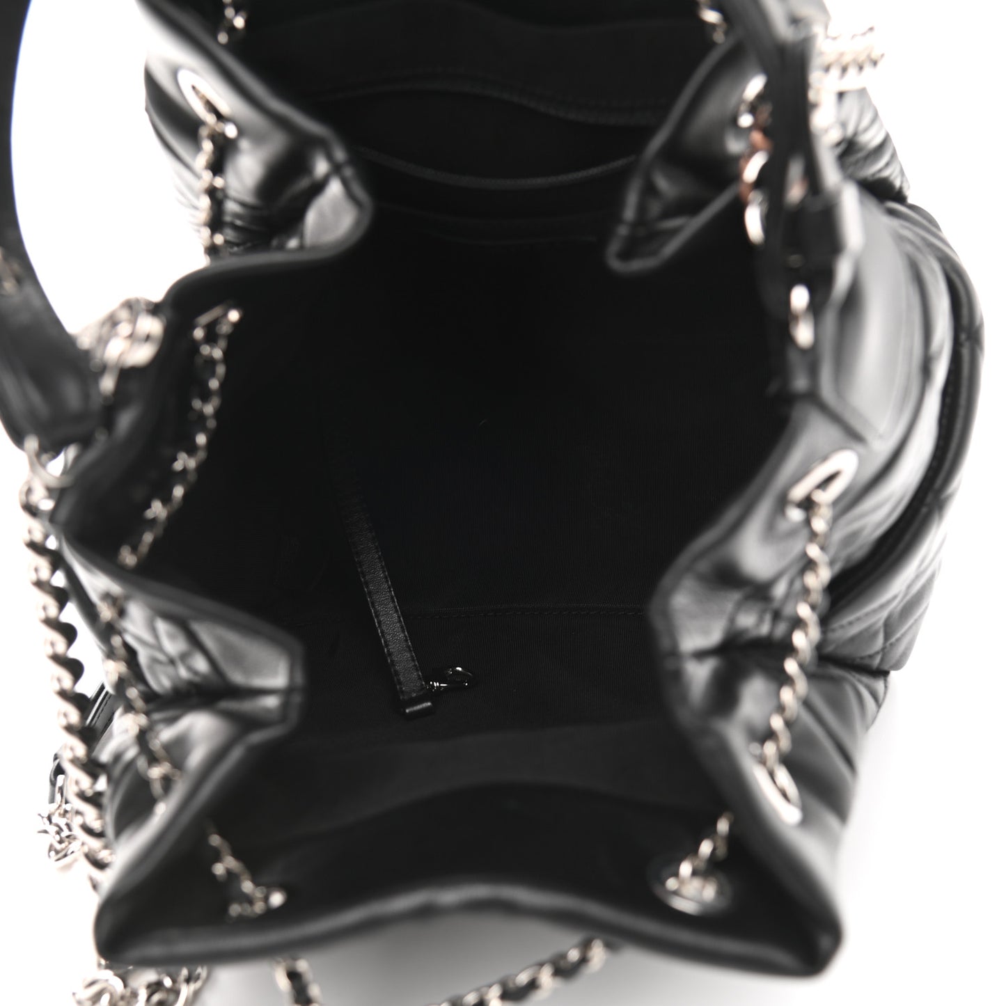 Lambskin Quilted CC Chain Drawstring Tote Black