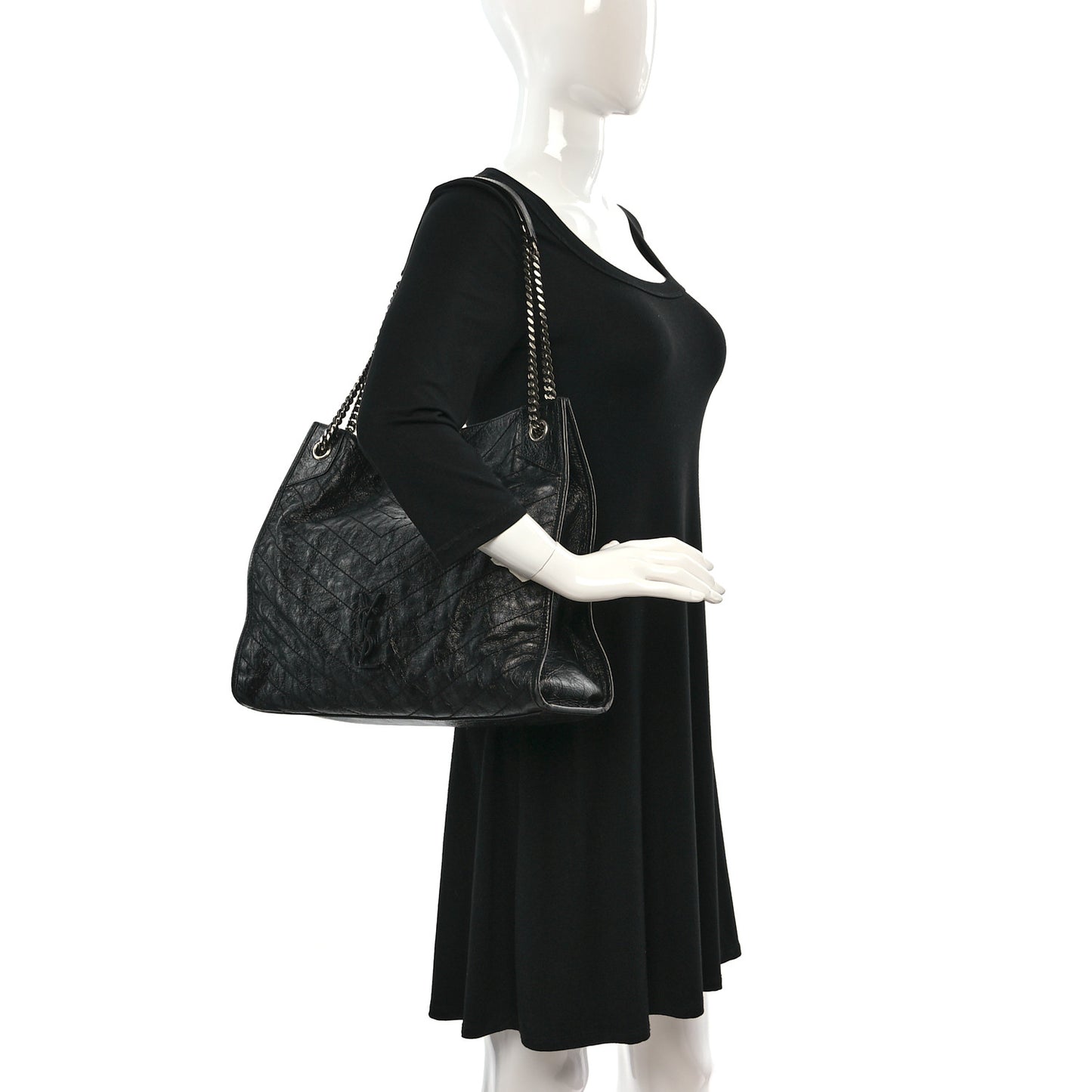 Crinkled Calfskin Matelasse Monogram Niki Shoulder Bag Black