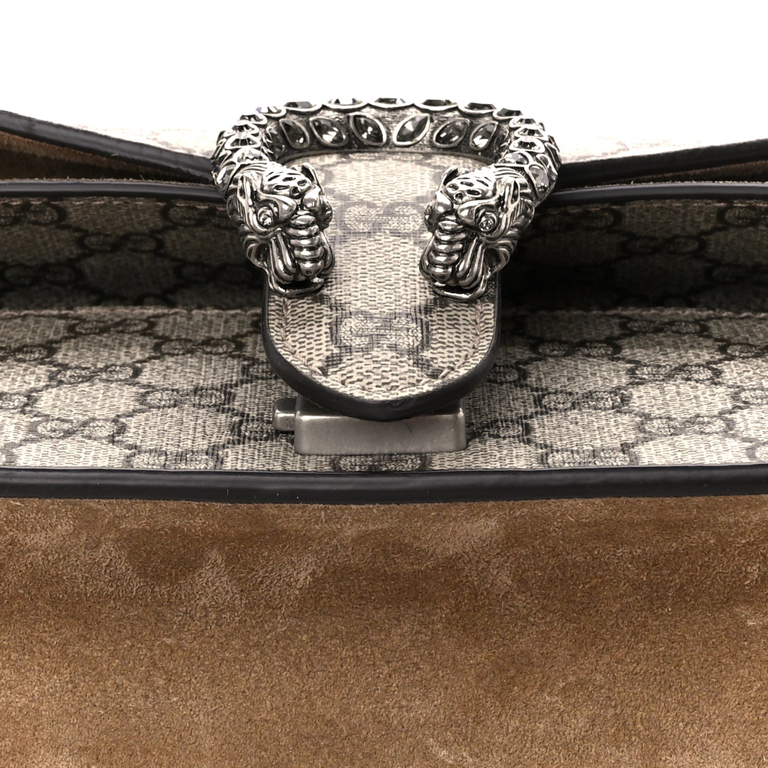 Gucci GG Supreme Monogram Suede Crystal Small Dionysus Shoulder Bag Beige Ebony Taupe 13 of 14