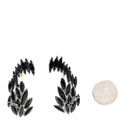 Saint Laurent Crystal Monogram Clip Earrings Silver Black 2 of 4