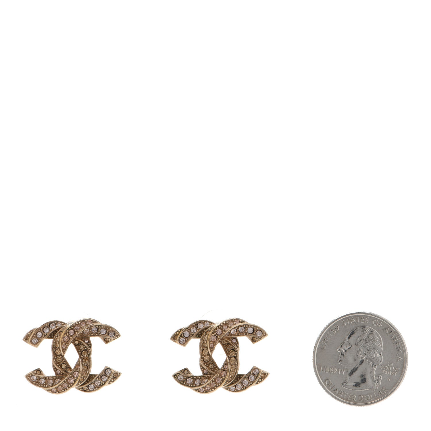 Chanel Crystal Twisted CC Earrings Light Gold Pale Pink 2 of 5