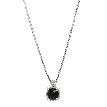 David Yurman Sterling Silver Diamond Black Onyx 9mm Chatelaine Pave Bezel Pendant Necklace 1 of 4