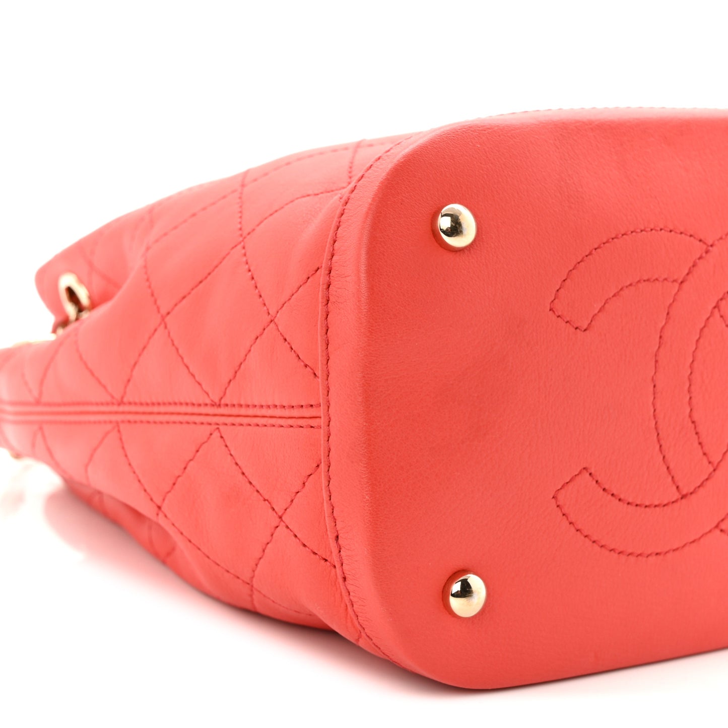 Calfskin Stitched Chain Bucket Bag Coral