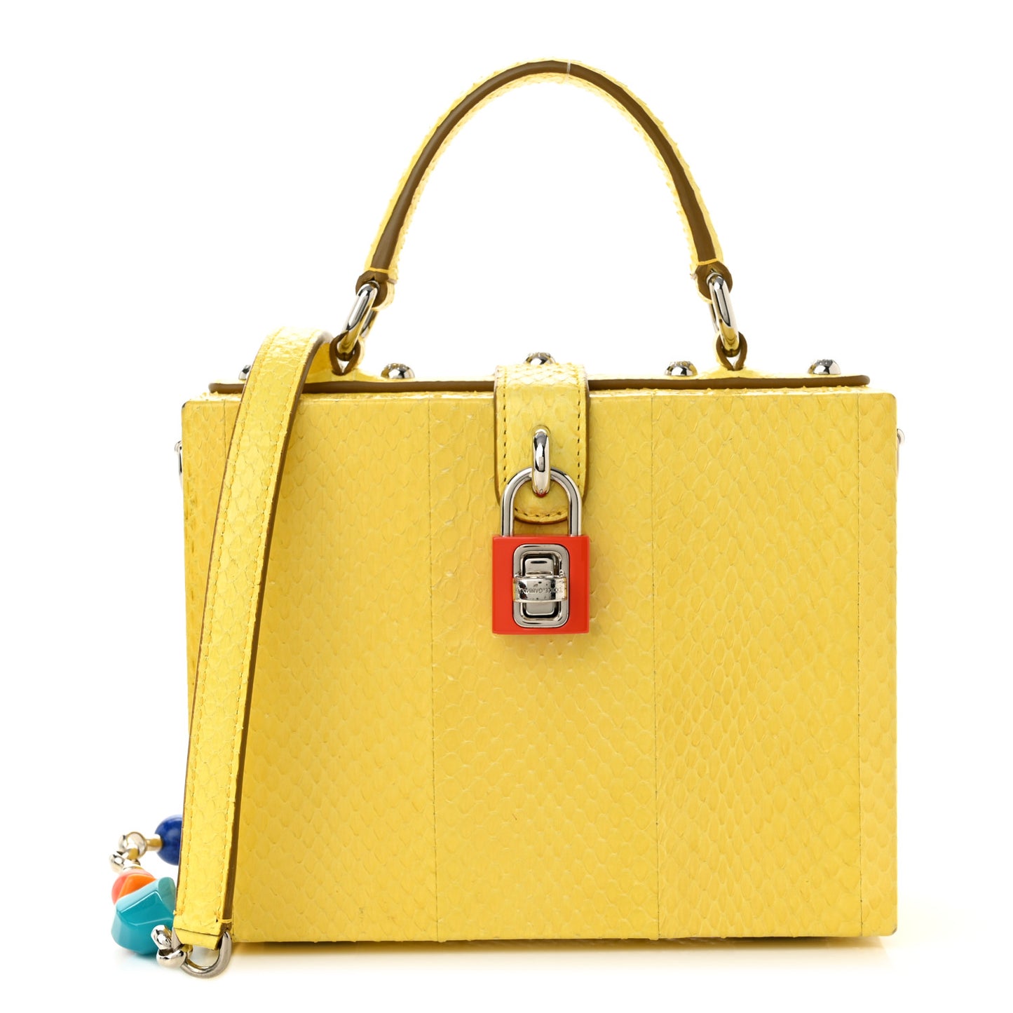 Snakeskin Padlock Box Bag Yellow