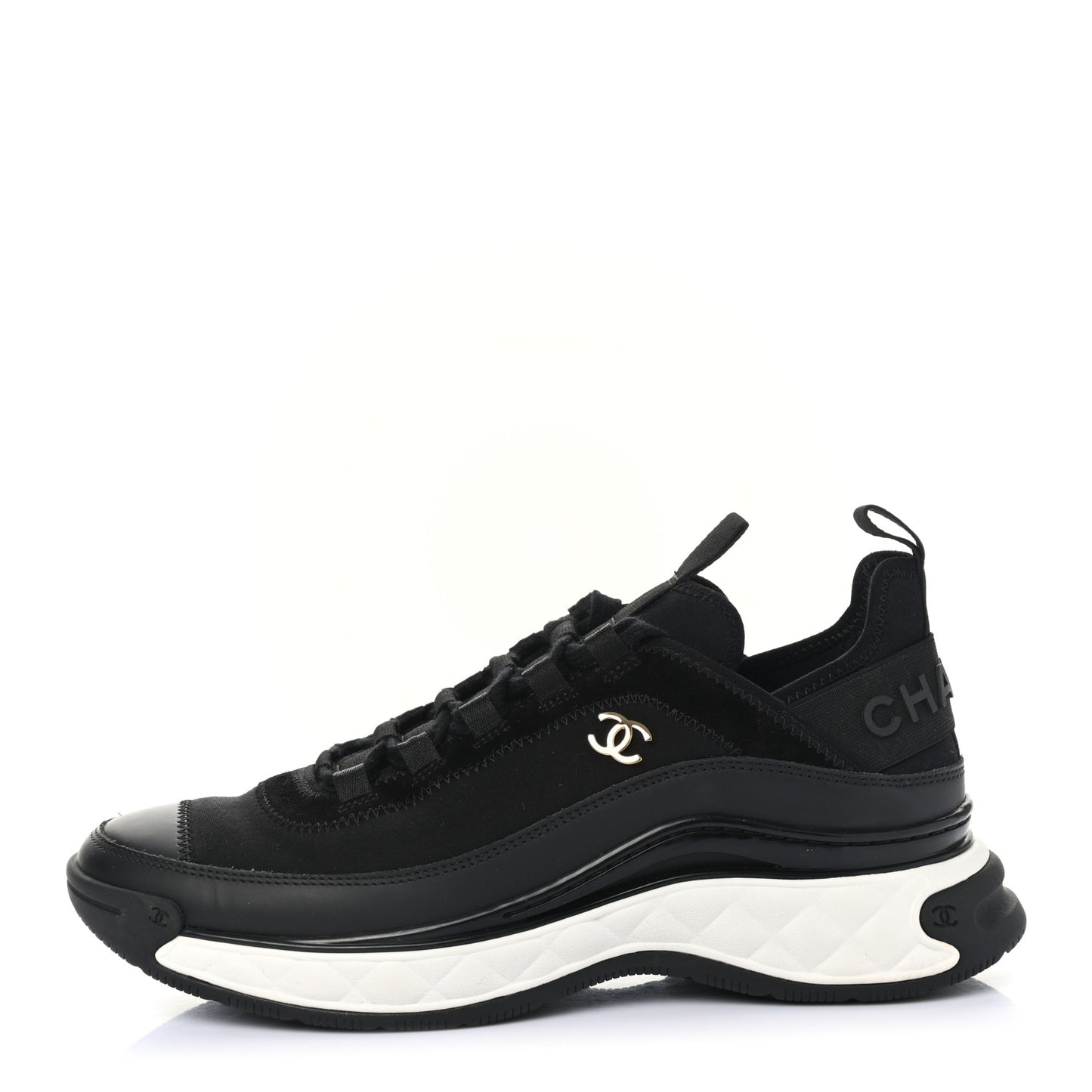 Velvet Calfskin Mixed Fibers CC Sneakers 39.5 Black