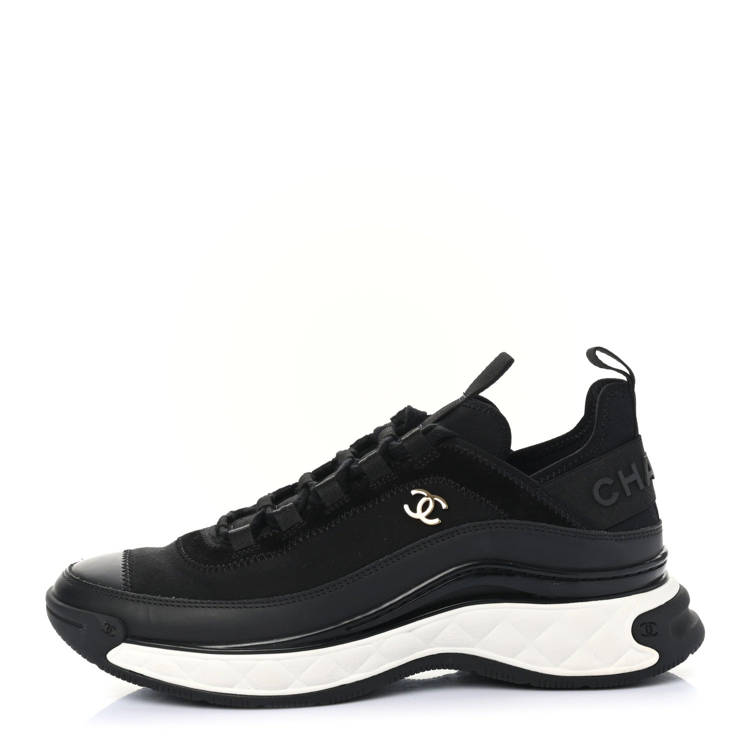 Chanel Velvet Calfskin Mixed Fibers CC Sneakers 39.5 Black 1 of 8