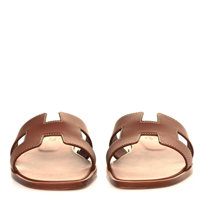 Hermes Box Calfskin Oran Sandals 38.5 Gold 2 of 8