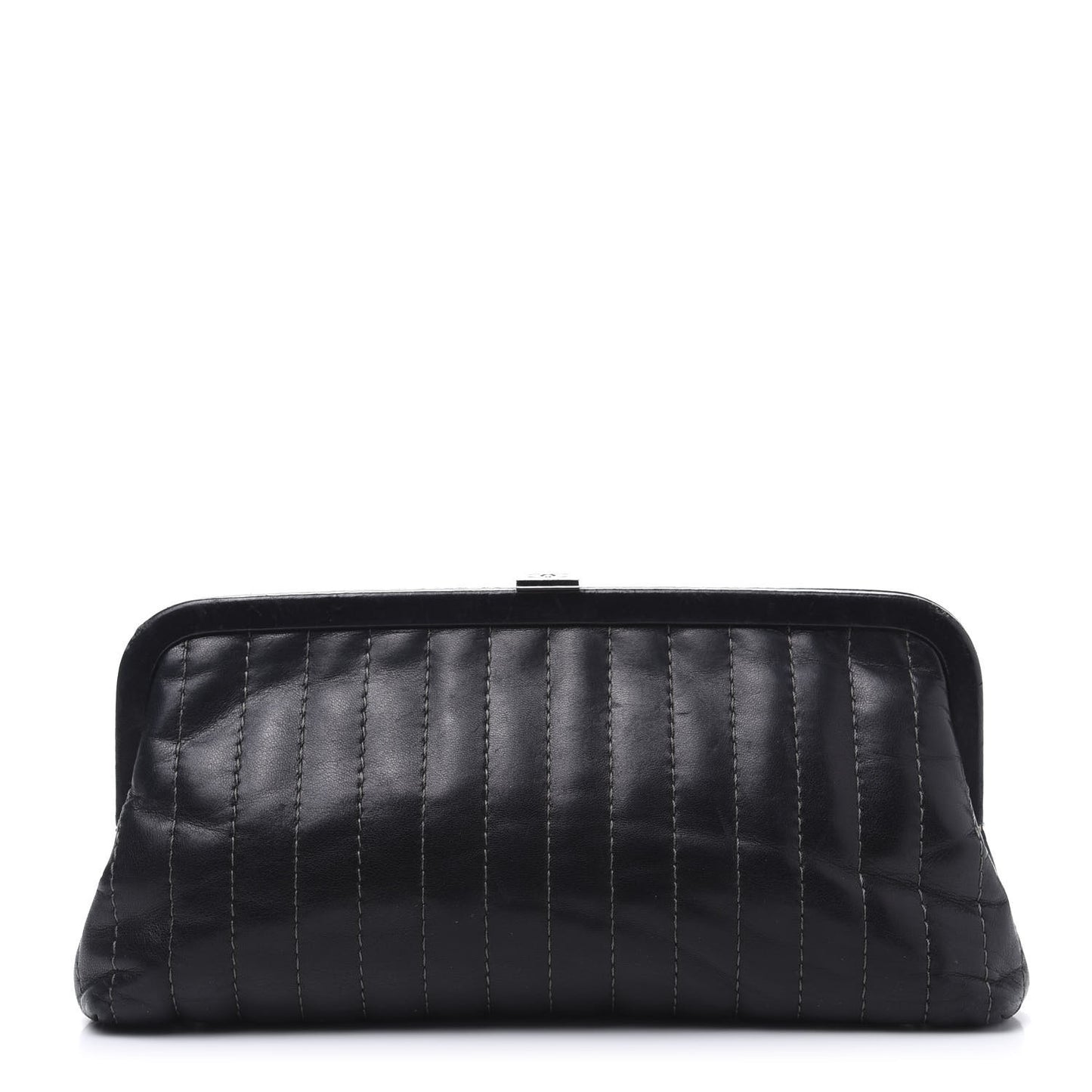 Lambskin Vertical Quilted Mademoiselle Clutch Black