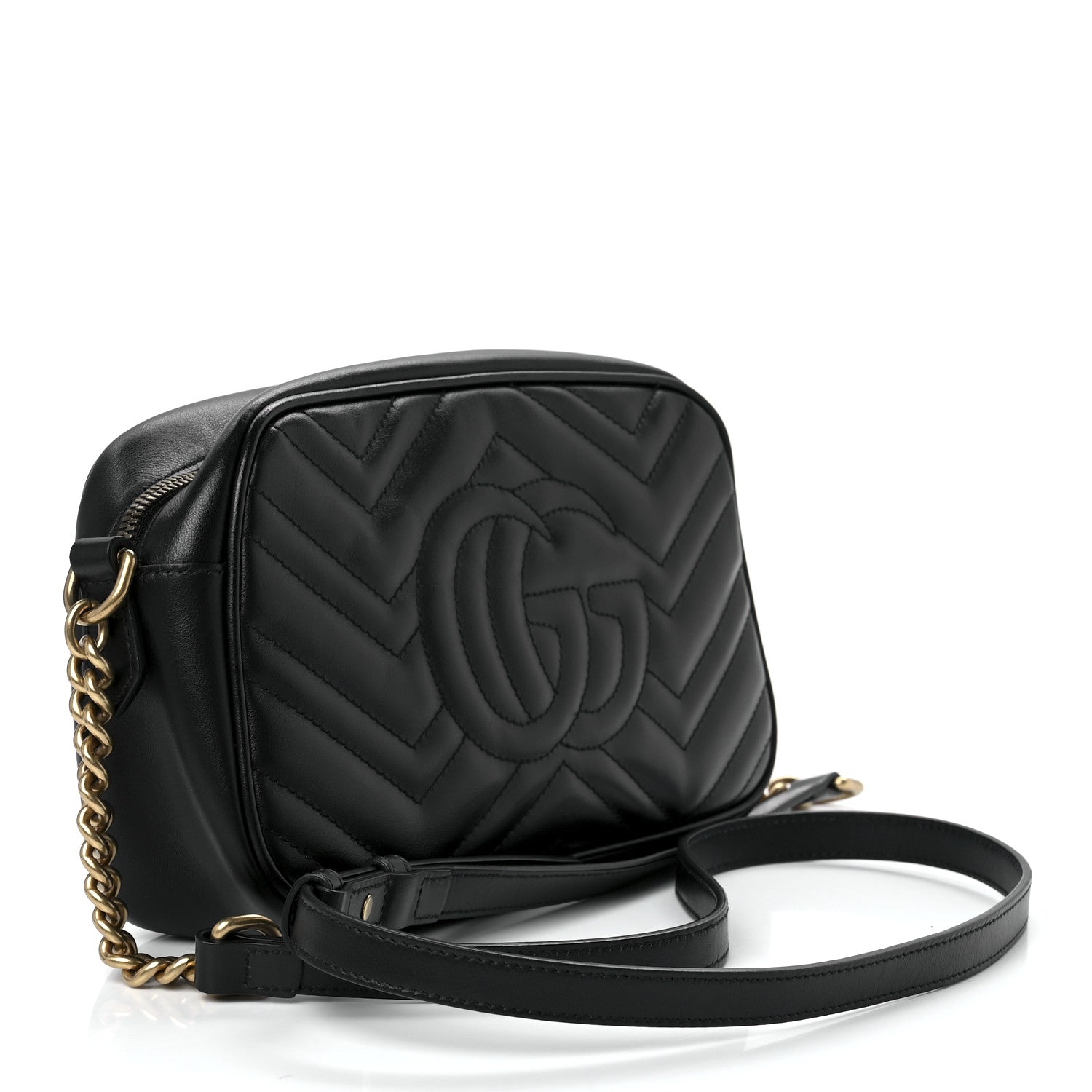 Gucci Calfskin Matelasse Small GG Marmont Chain Shoulder Bag Black 3 of 12