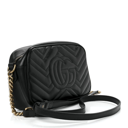 Gucci Calfskin Matelasse Small GG Marmont Chain Shoulder Bag Black 3 of 12