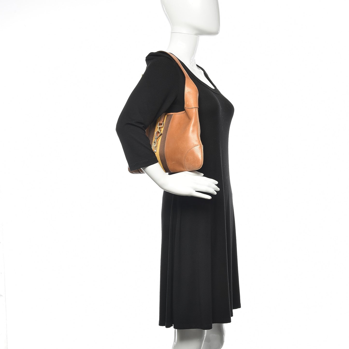 Calfskin Web Lobster Clasp Lock Jackie O Hobo Brown