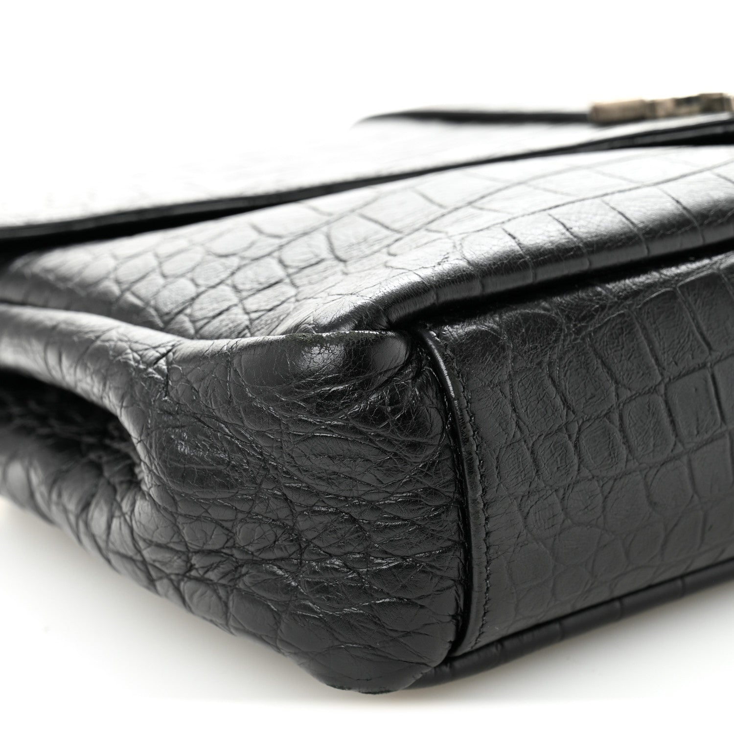 Saint Laurent Calfskin Crocodile Embossed Large College Monogram Satchel Black 10 of 11
