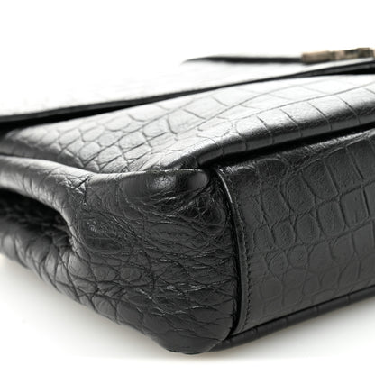 Saint Laurent Calfskin Crocodile Embossed Large College Monogram Satchel Black 10 of 11