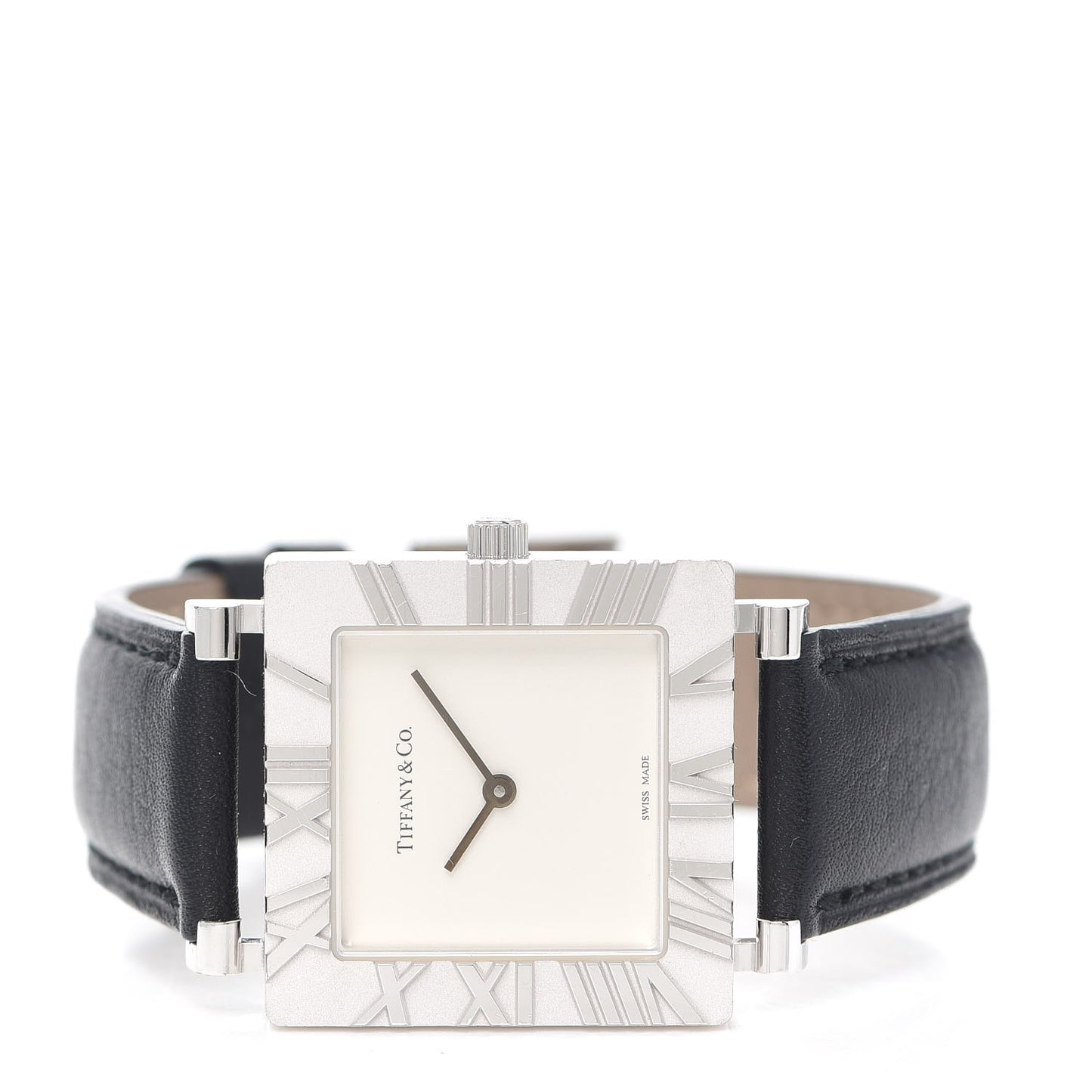 Sterling Silver Calfskin 27mm Atlas Square Quartz Watch