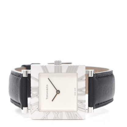 Tiffany Sterling Silver Calfskin 27mm Atlas Square Quartz Watch 2 of 4