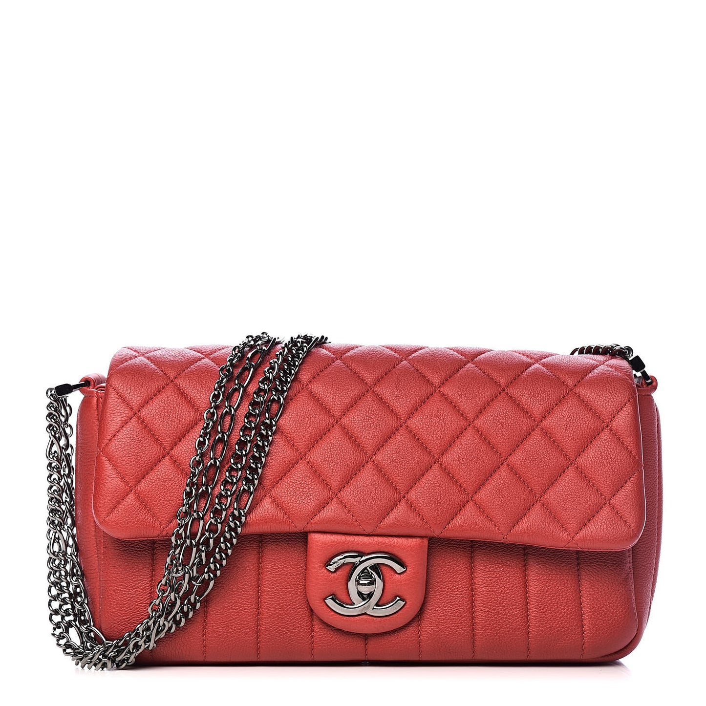 Calfskin Quilted Multi Chain Flap Red