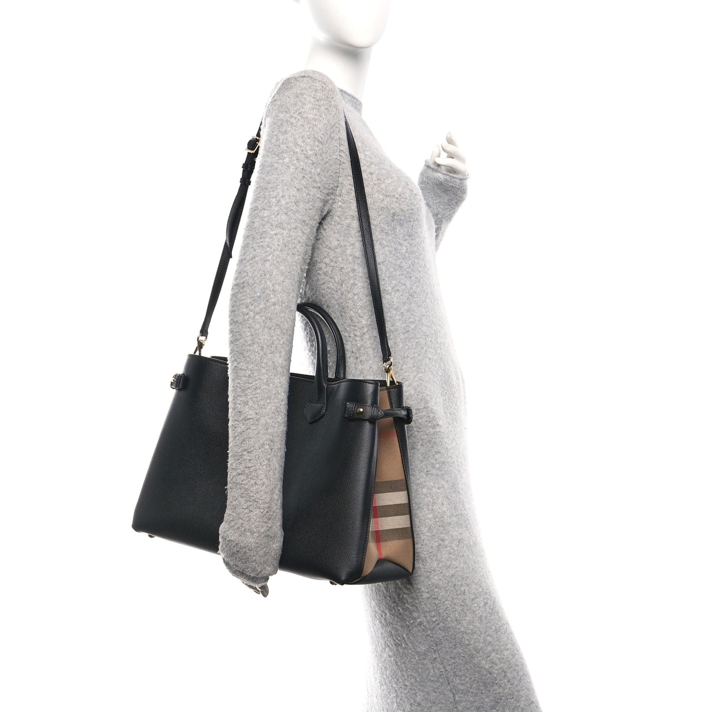 Grainy Calfskin House Check Large Banner Tote Black