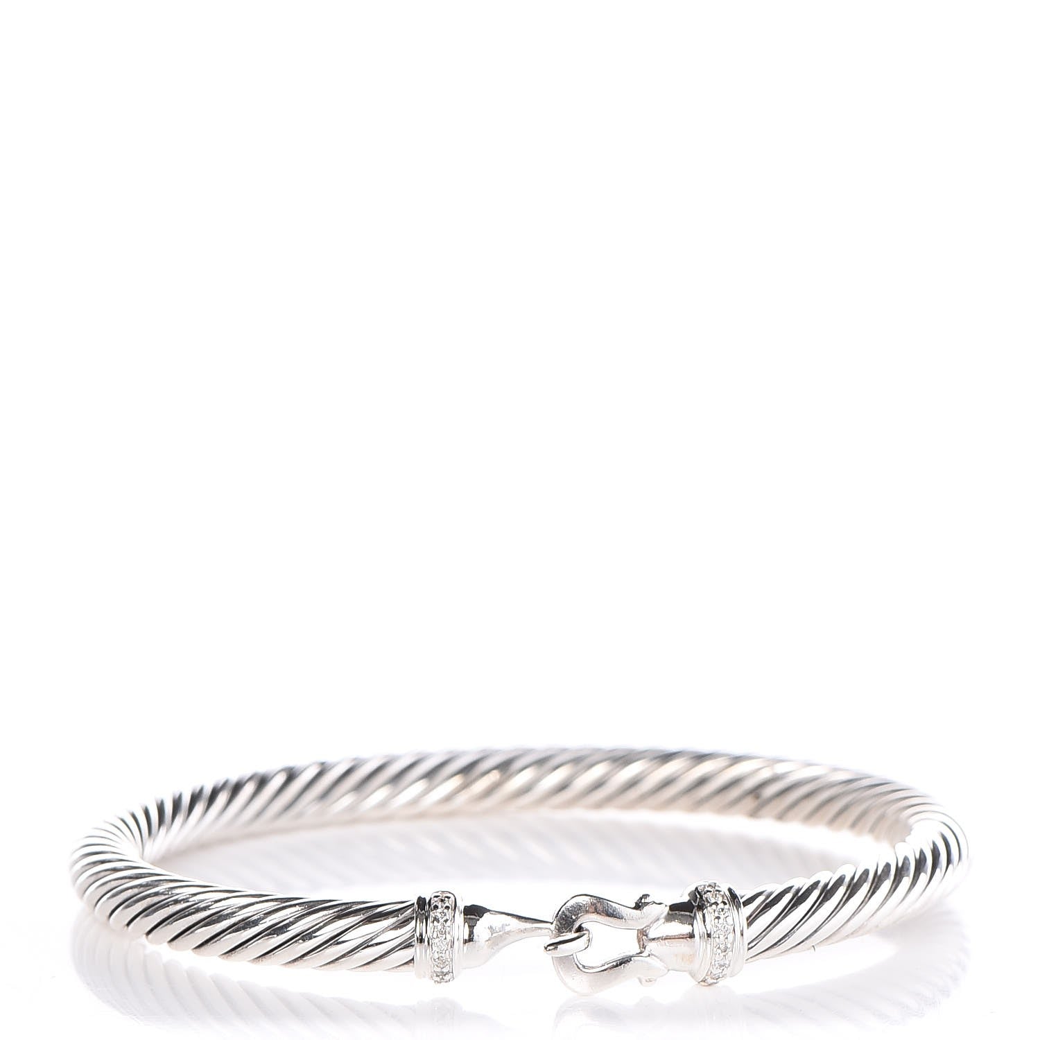 David Yurman Sterling Silver Diamond 5mm Cable Buckle Bracelet 1 of 6