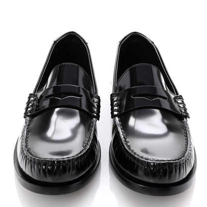 Saint Laurent Glazed Calfskin Le Loafer Penny Slippers 41 Black 3 of 9