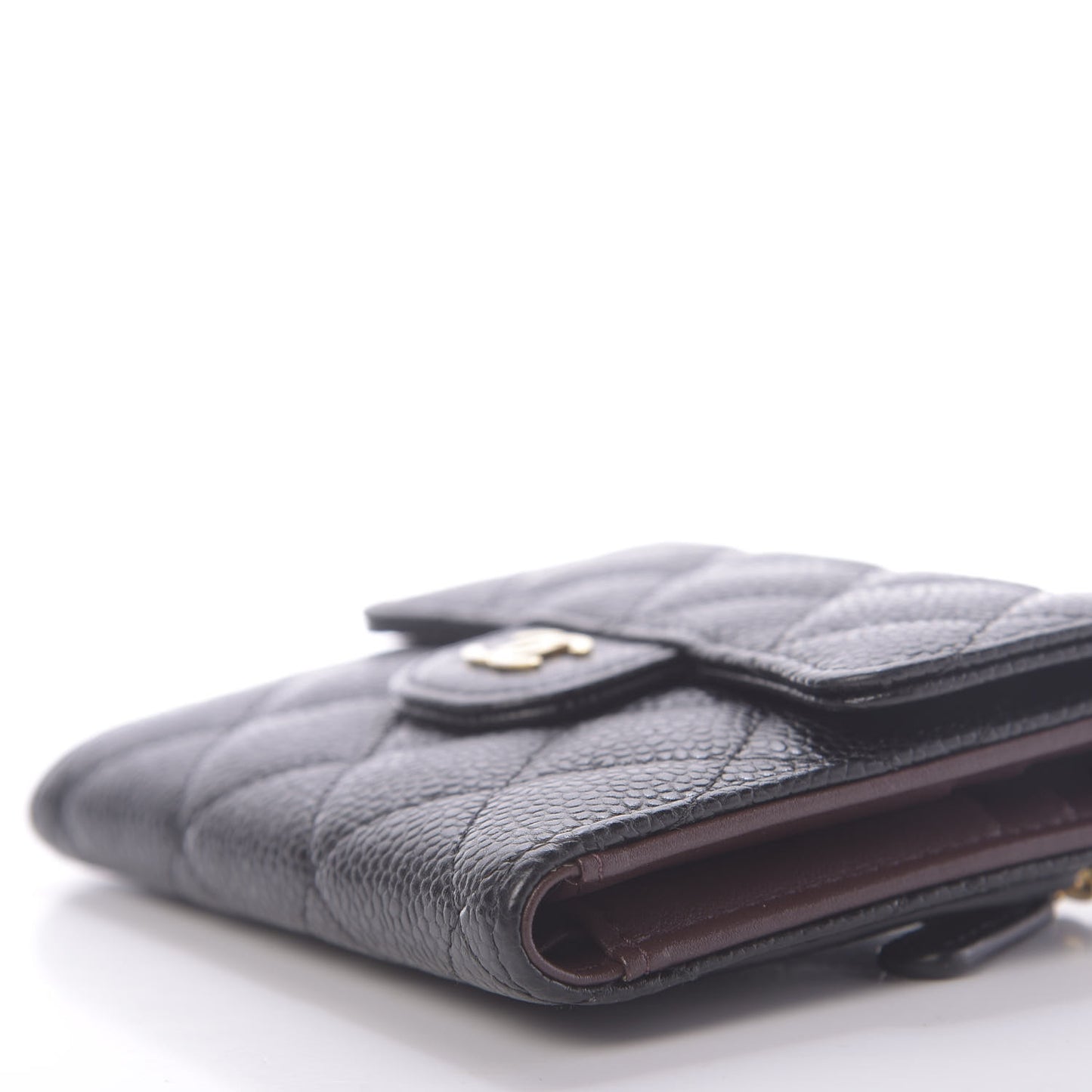 Caviar Quilted Compact Flap Wallet Black