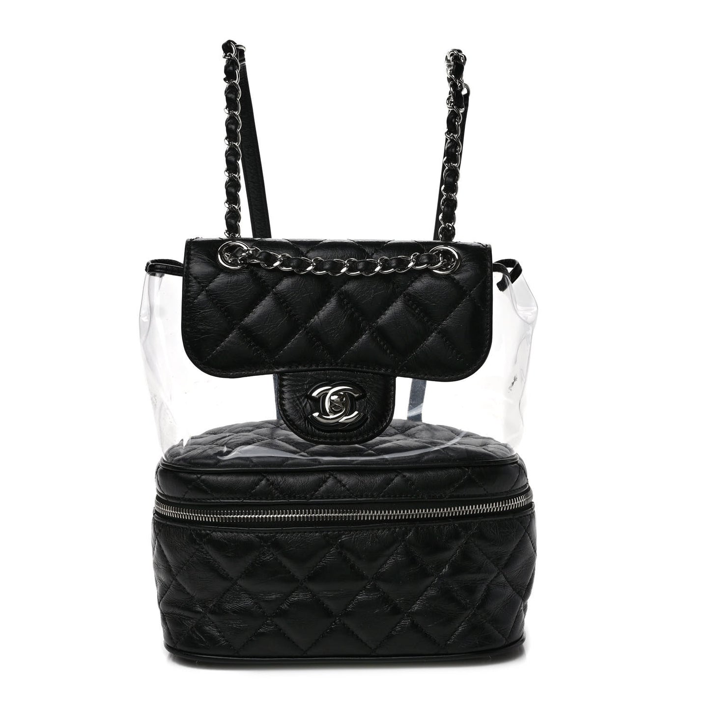 Crumpled Calfskin PVC Quilted Flap Black