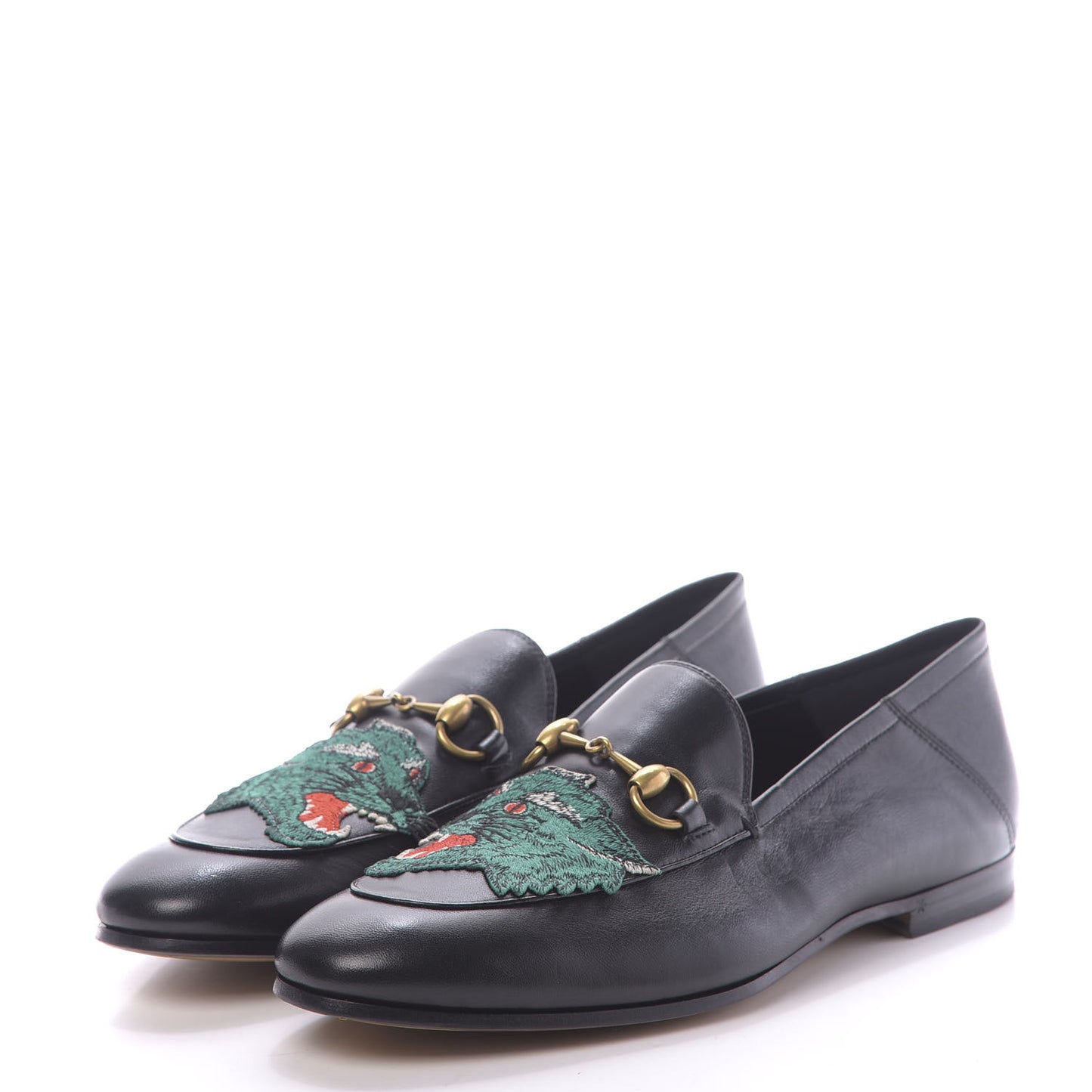 Lambskin Wolf Embroidered Mens Brixton Horsebit Loafers 8.5 Black