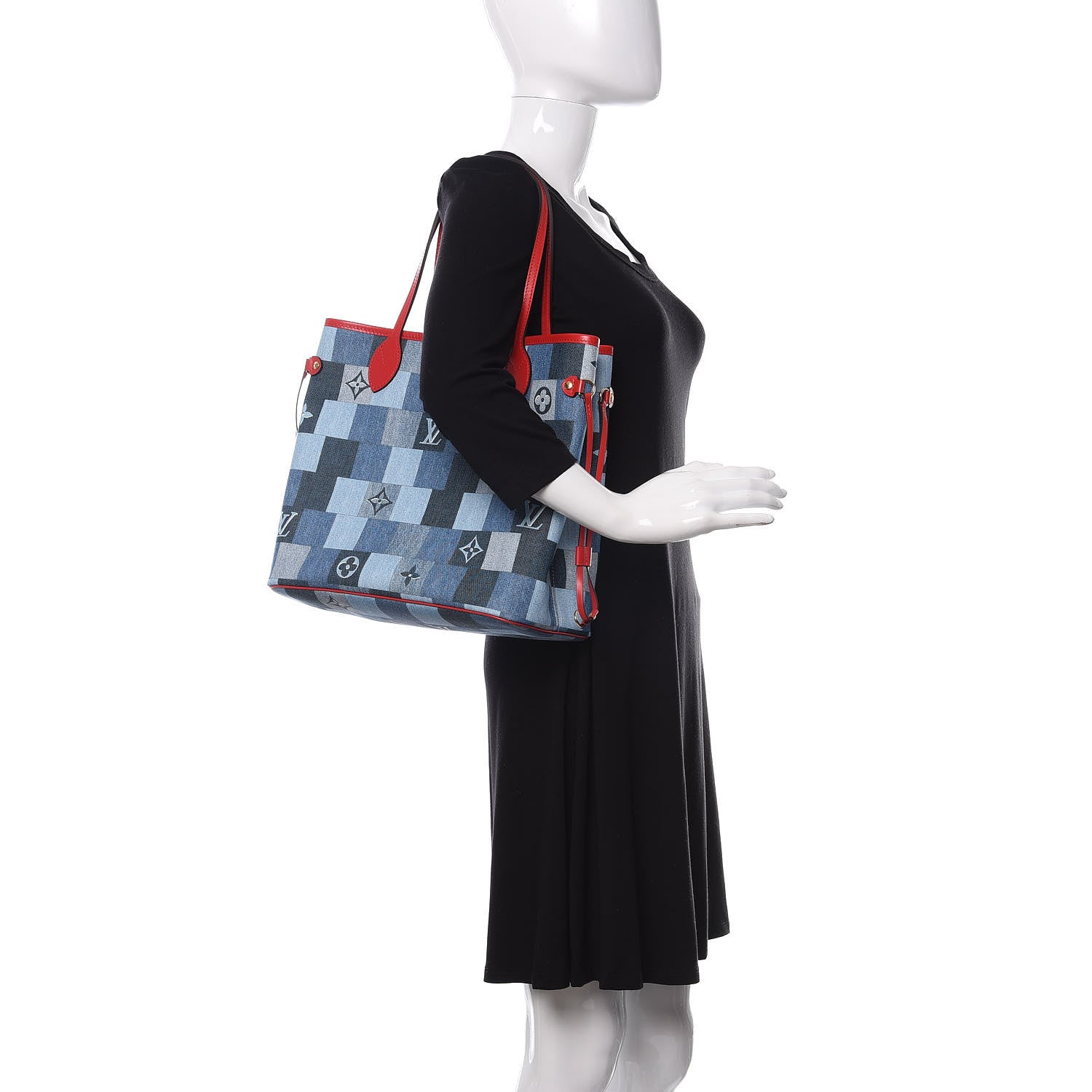 Louis Vuitton Denim Damier Monogram Patchwork Neverfull Blue Rouge 2 of 11