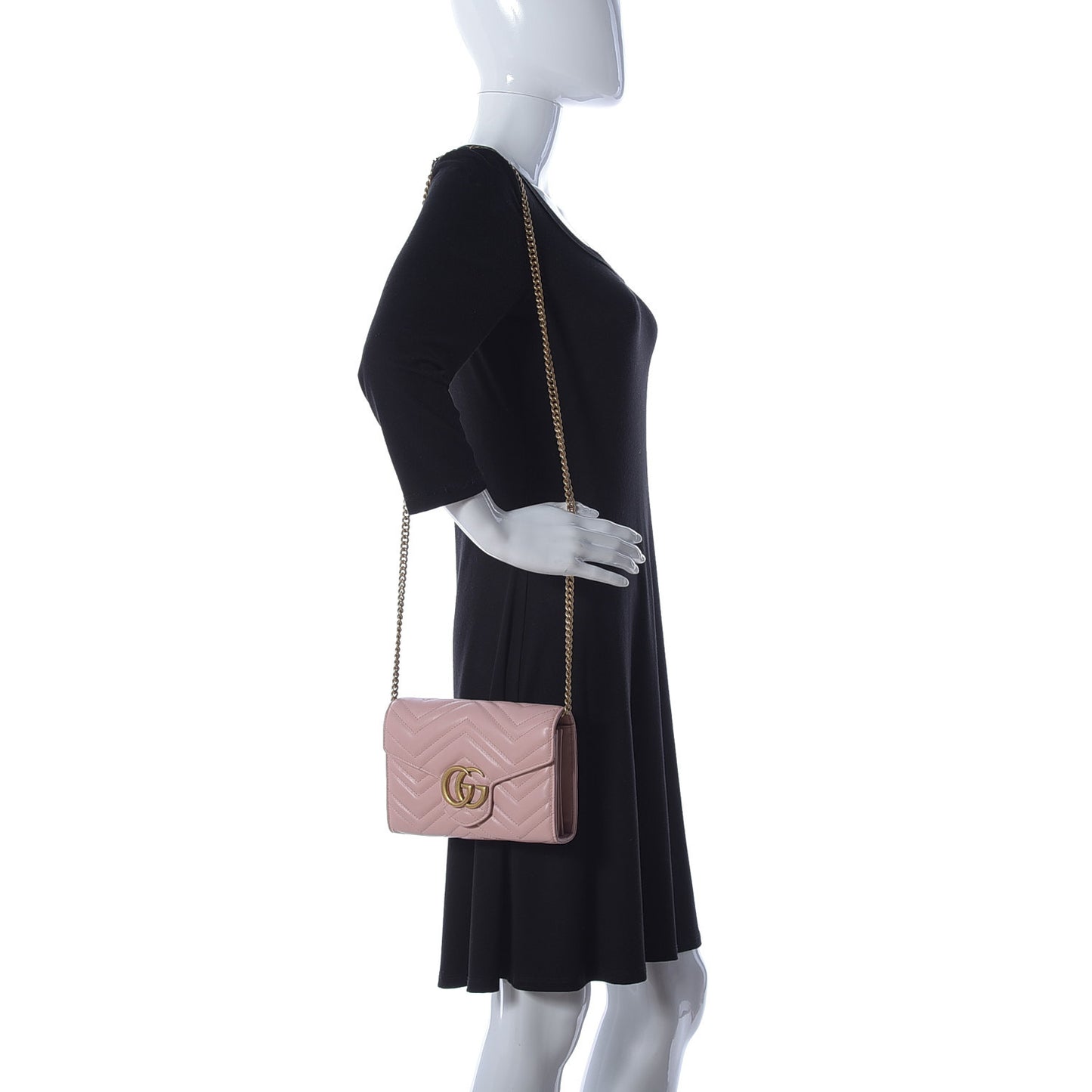 Calfskin Matelasse GG Marmont Chain Wallet Perfect Pink