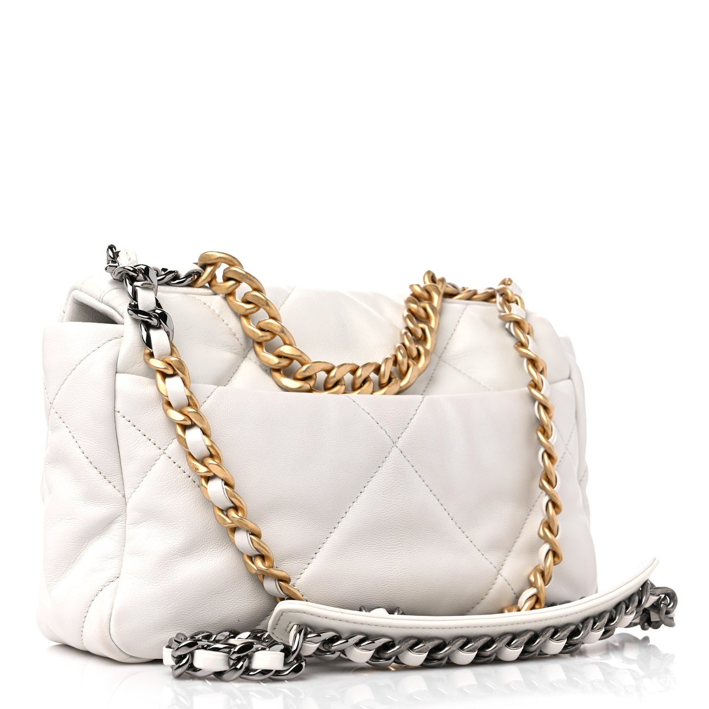 Goatskin Quilted Medium Chanel 19 Flap White