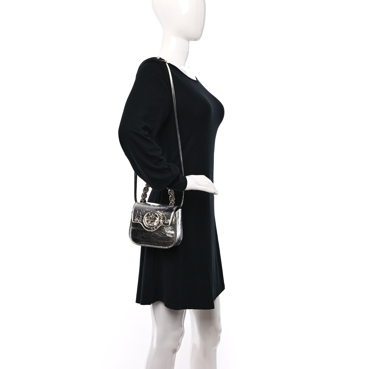 Versace Metallic Crackled Lambskin Mini La Medusa Silver 2 of 8