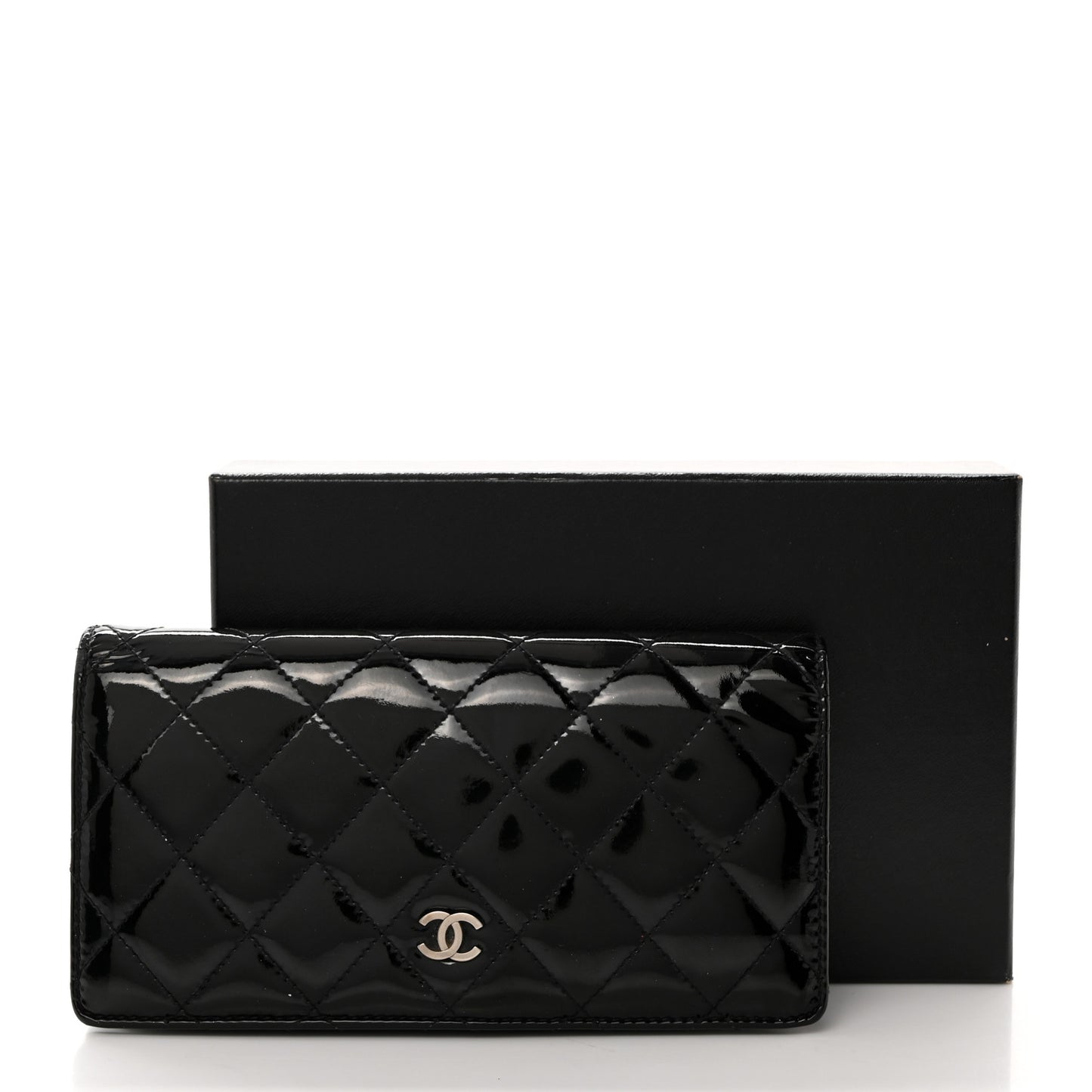 Patent Calfskin Quilted Yen Wallet Black