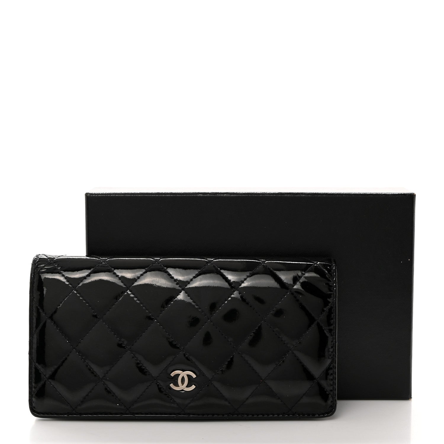 Chanel Patent Calfskin Quilted Yen Wallet Black 11 of 11