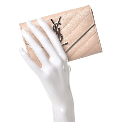 Saint Laurent Grain De Poudre Matelasse Chevron Small Monogram Envelope Wallet Dark Beige 2 of 9