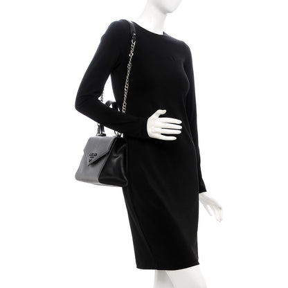Prada Saffiano Cuir Calfskin Monochrome Envelope Flap Top Handle Chain Shoulder Bag Black 2 of 6