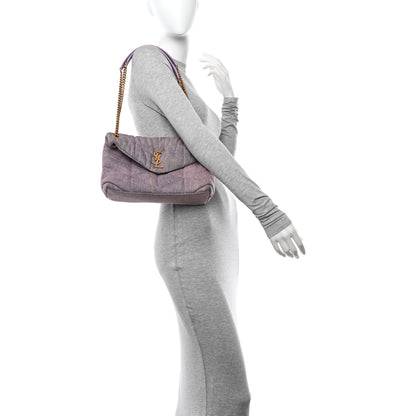 Saint Laurent Denim Quilted Small Loulou Puffer Monogram Chain Satchel Bleached Lilac 2 of 10