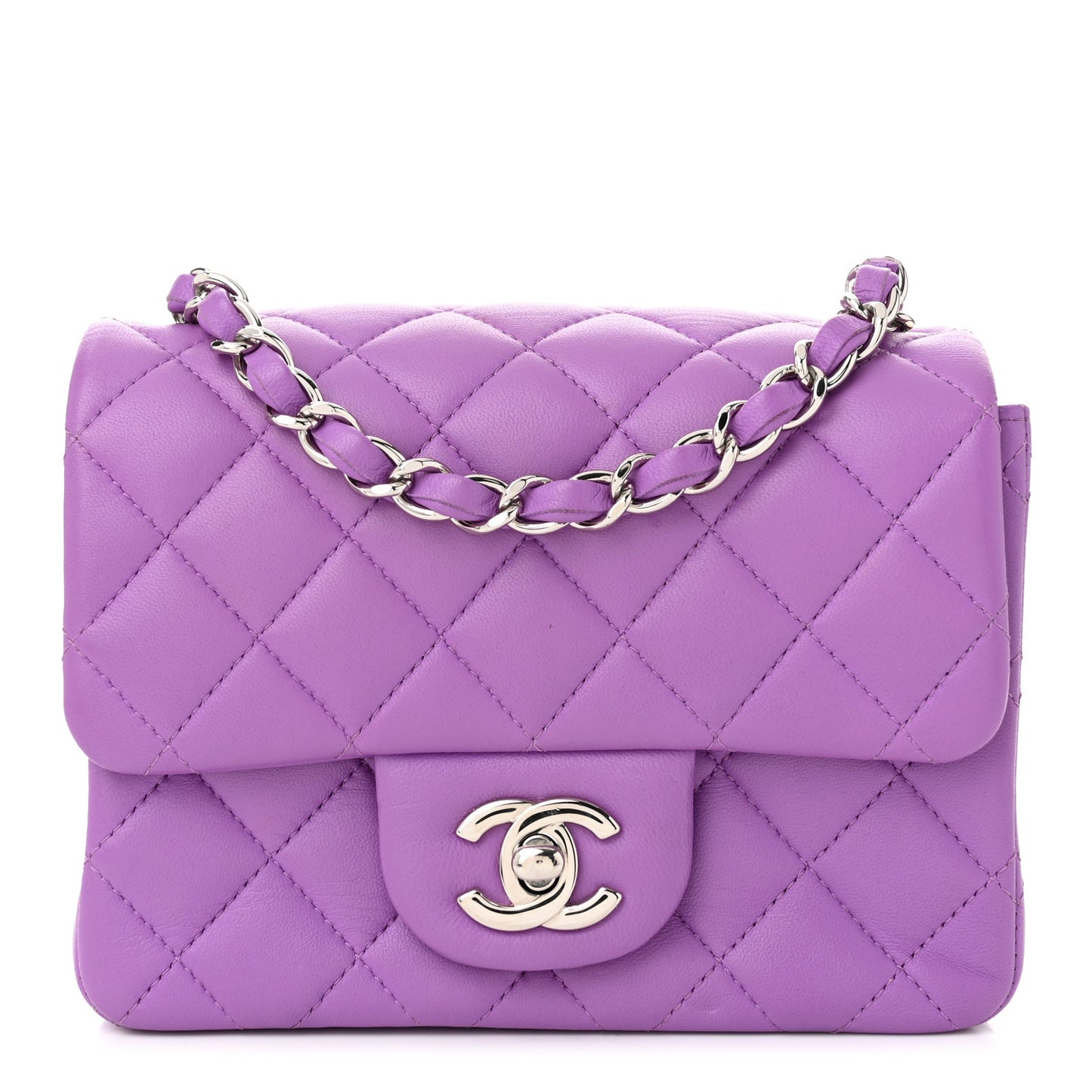 Lambskin Quilted Mini Square Flap Purple