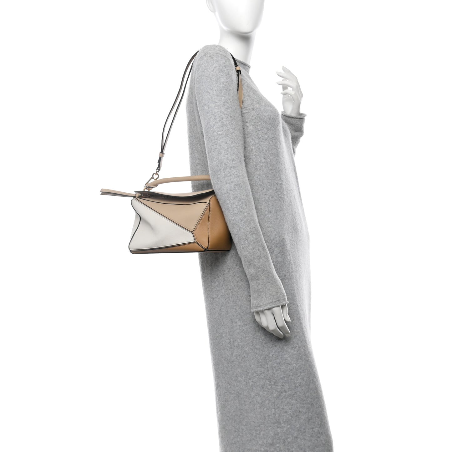 Calfskin Small Puzzle Bag Dusty Beige Soft White