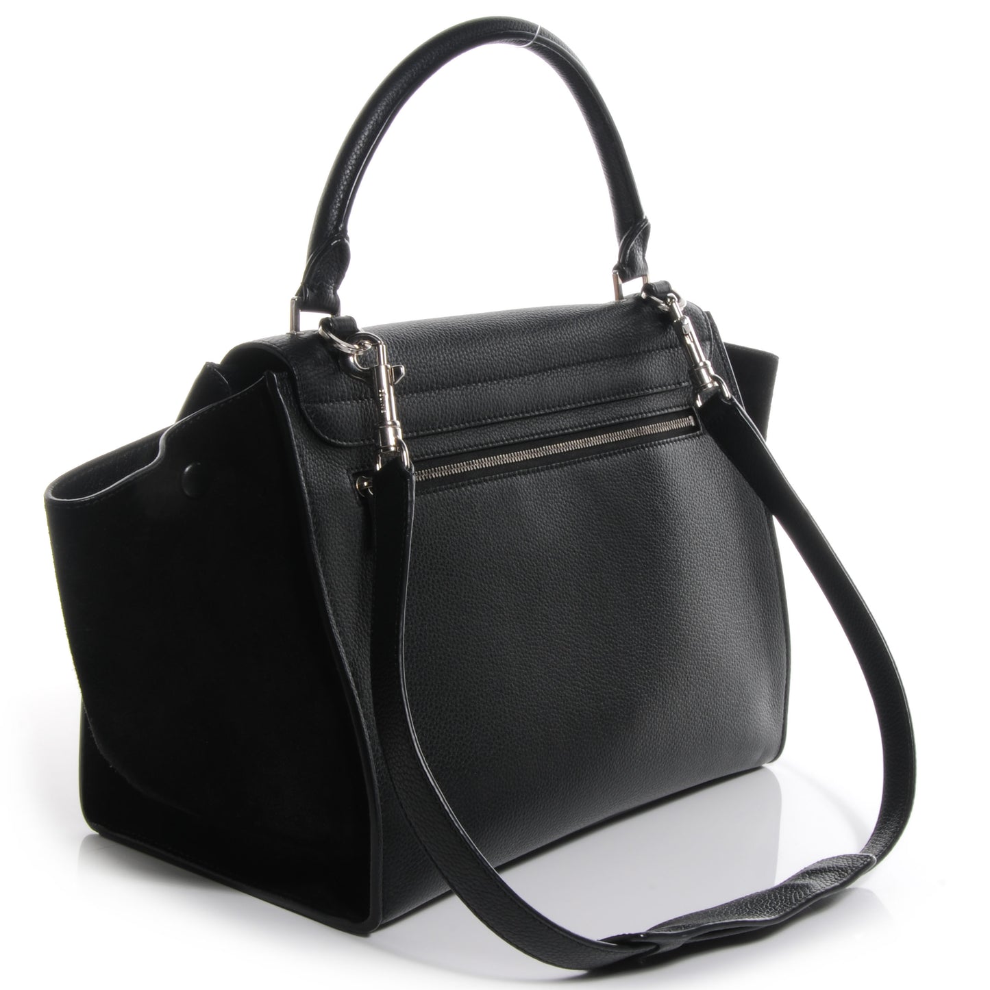 Drummed Leather Suede Trapeze Small Luggage Black