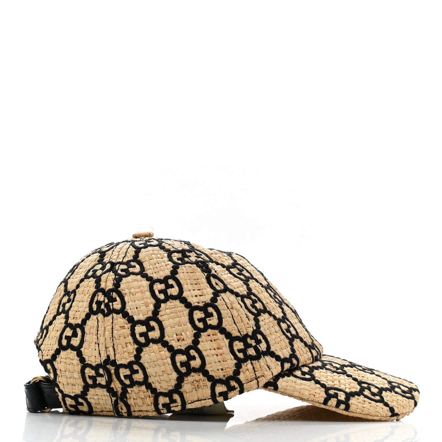 Raffia GG Monogram Elaphe Embroidered Aisha Baseball Hat L Ivory Black
